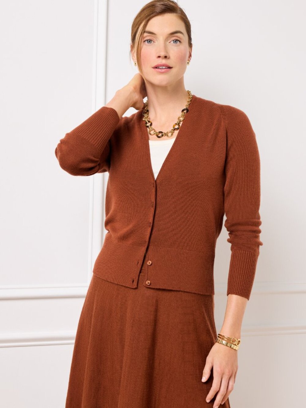 TALBOTS Wool Blend V-Neck Cardigan in Brown Size M